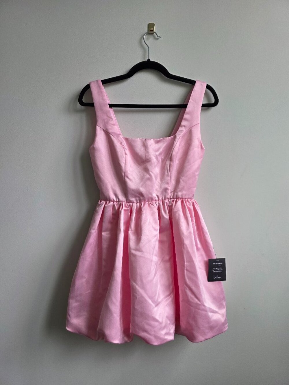 NWT Lulu's Regal Cutie Light Pink Satin Square Neck Bubble-Hem Mini Dress